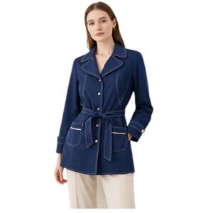 Vintage 60’s/70’s Navy Trench Coat with White Accents Parisian Chic Old Money